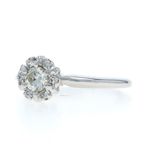 White Gold Diamond Halo Ring - 14k Round Brilliant .33ctw Engagement